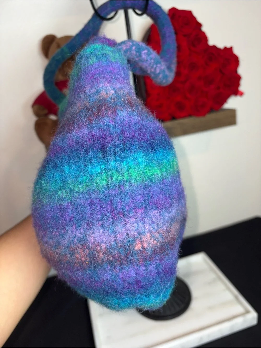 Handcrafted Multicolor Felted Wool Shoulder Bag - Purple & Teal